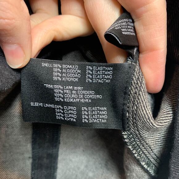 RALPH LAUREN BLACK LABEL denim bodycon mini dress lamb leather sleeve 2842 - Picture 10 of 13